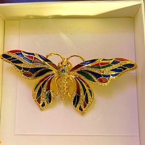Butterfly crystal and multicolor enamel brooch